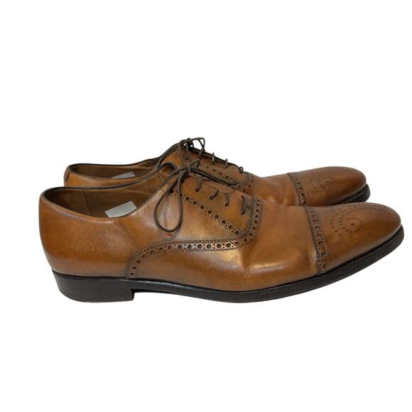 Ralph Lauren Purple Label Walnut Brown Leather DENVER Medallion Cap Toe Shoes 9D